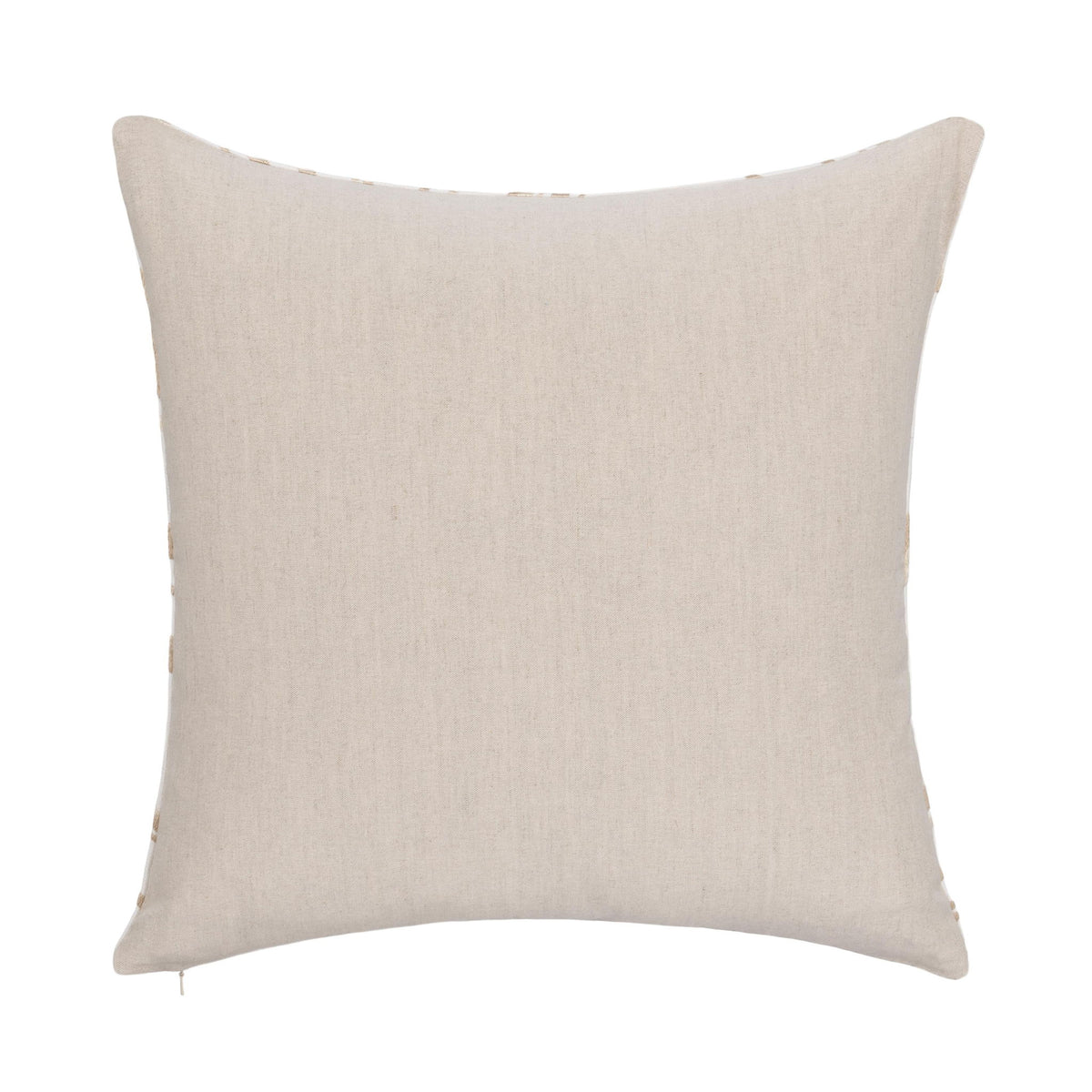 22-inch throw pillow in light natural solid fabric with visible stitching
