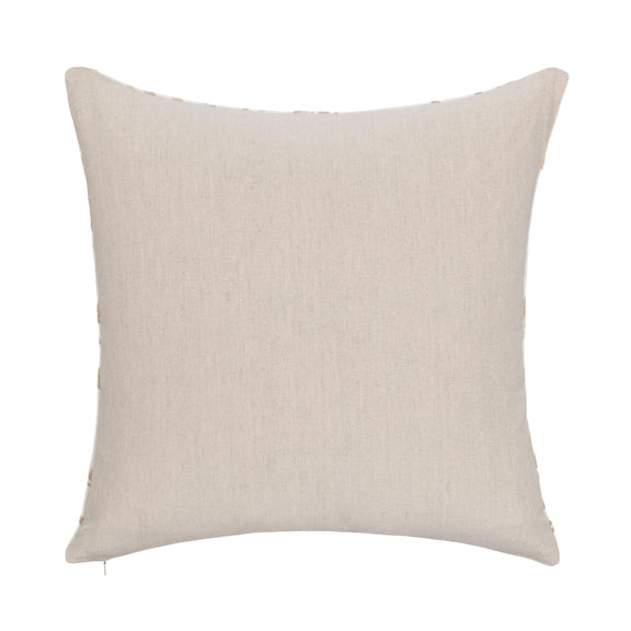 22-inch throw pillow in light natural solid fabric with visible stitching