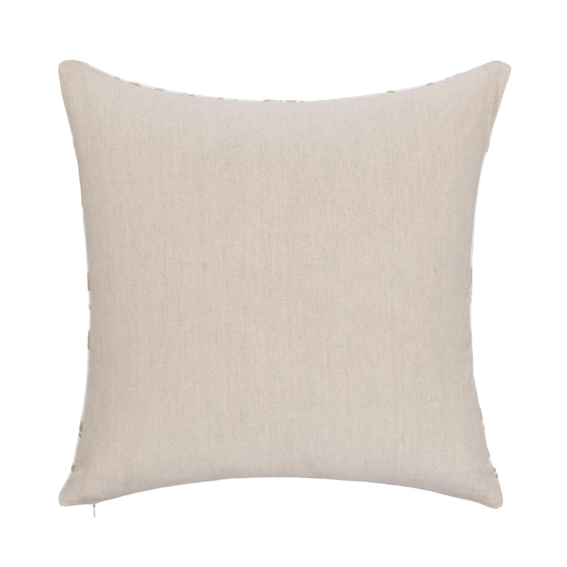 22-inch throw pillow in light natural solid fabric with visible stitching