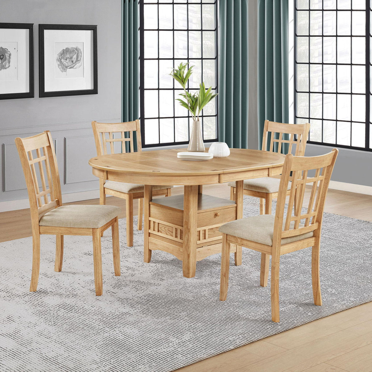 Lavon 5-piece Oval Extension Leaf Dining Set Light Oak
