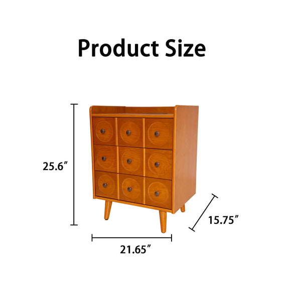Natural wood end table dimensions: 21.65 in W, 15.75 in D, 25.6 in H