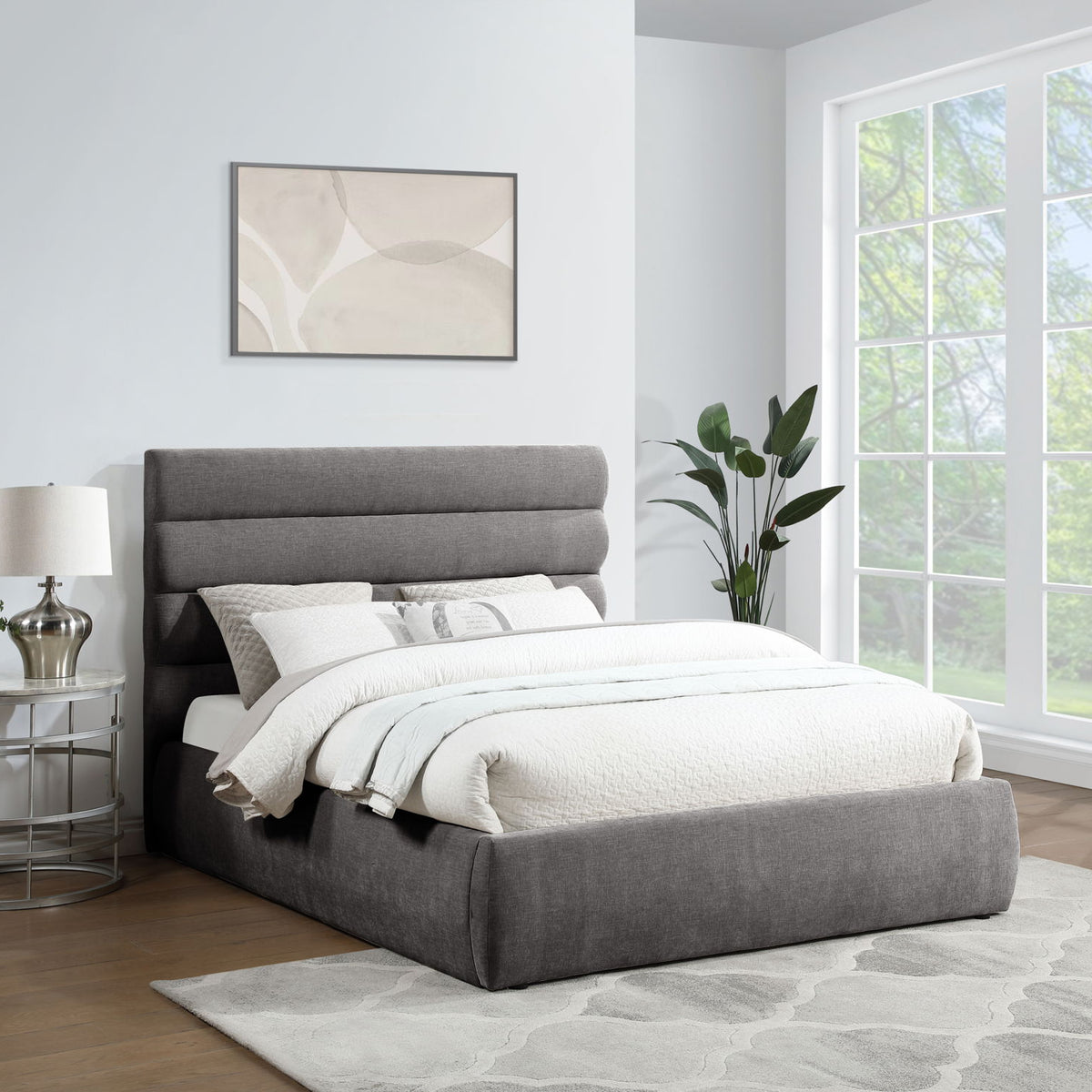 Adam - Chenille Fabric Bed With 52" Headboard