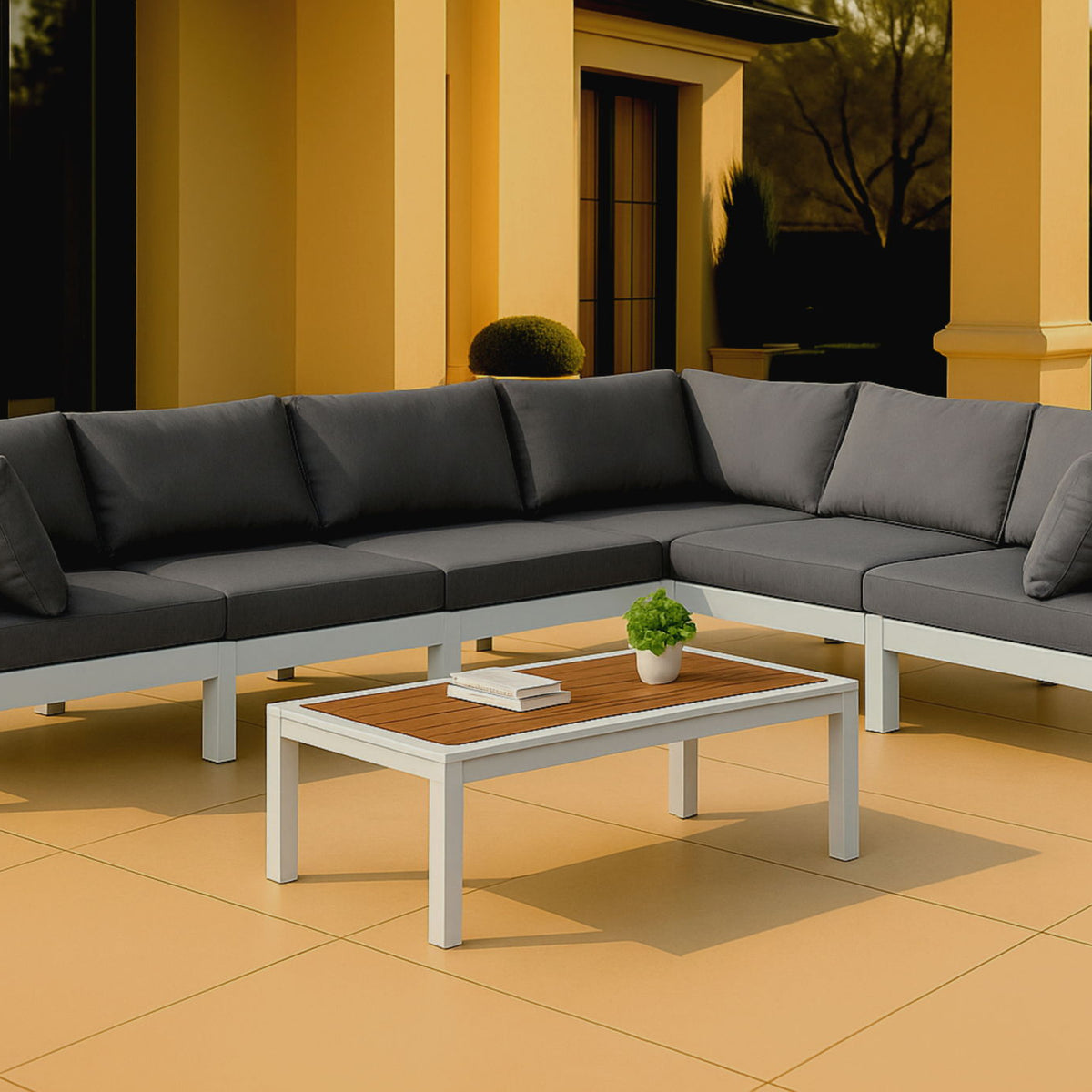 Nizuc - Outdoor Patio 6 Piece Modular Sectional With White Frame