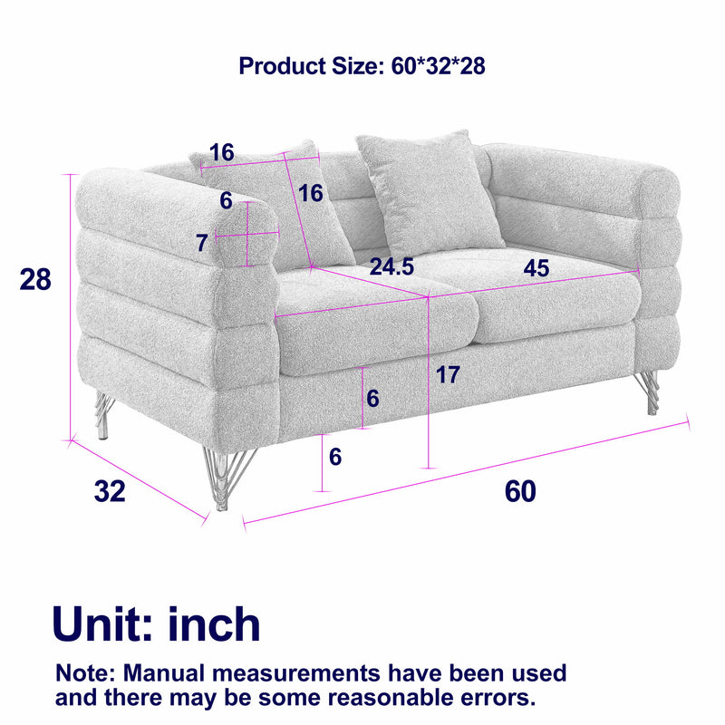 Gray sectional sofa with measurement lines over the seat and back cushions.