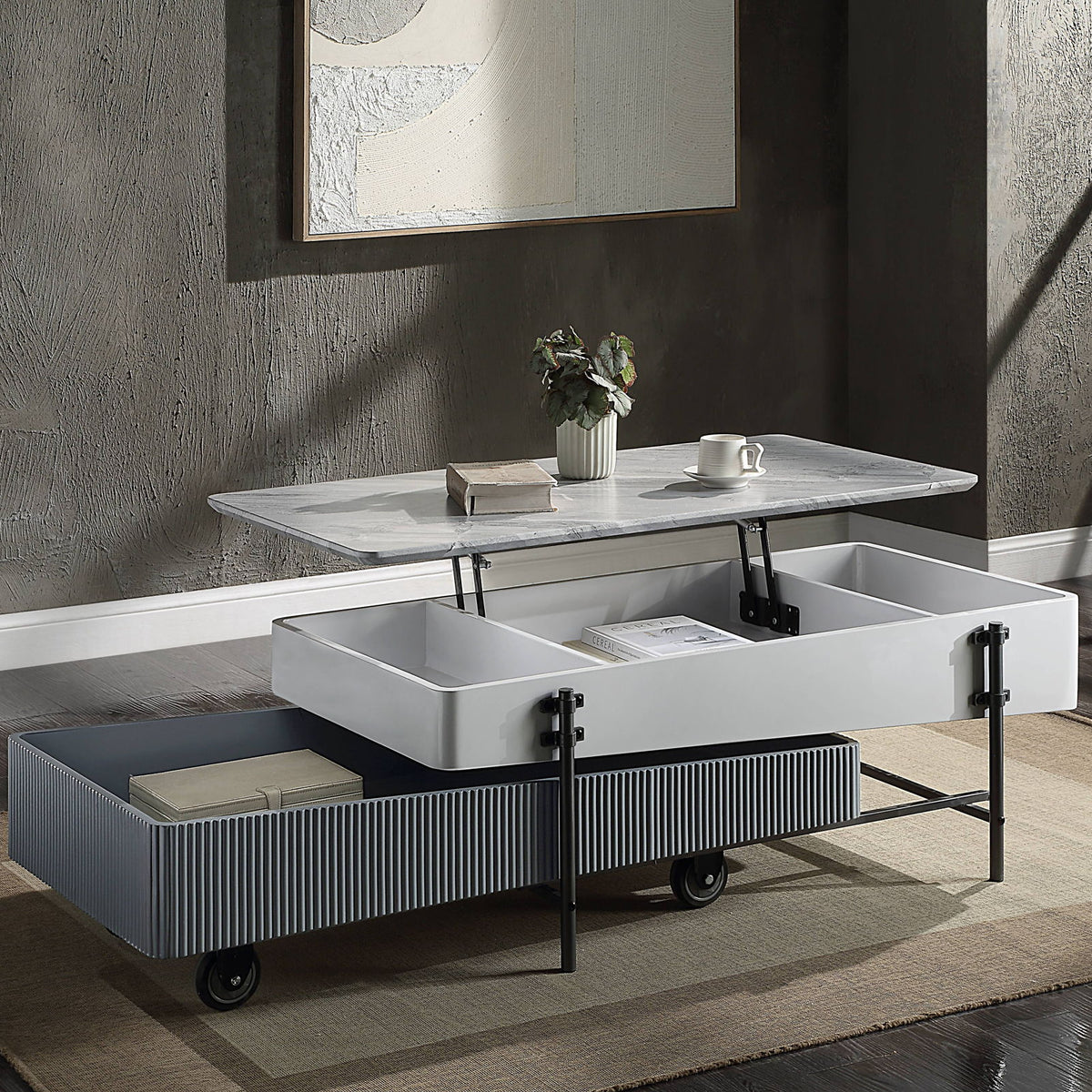 Wilkins - High Gloss Coffee Table With Lift Top - Gray / White