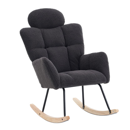 Contemporary Teddy Fabric Upholstered Nursery Rocking Glider Chair With High Backrest And Pillow