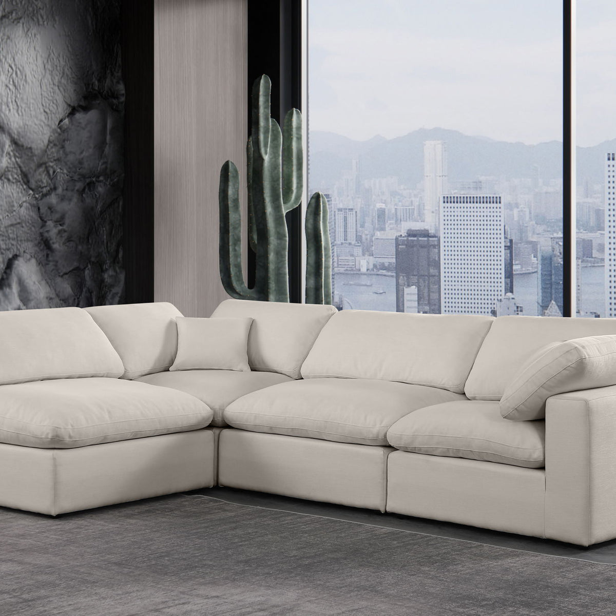Comfy - 4 Piece Linen Fabric Modular Armless Sectional