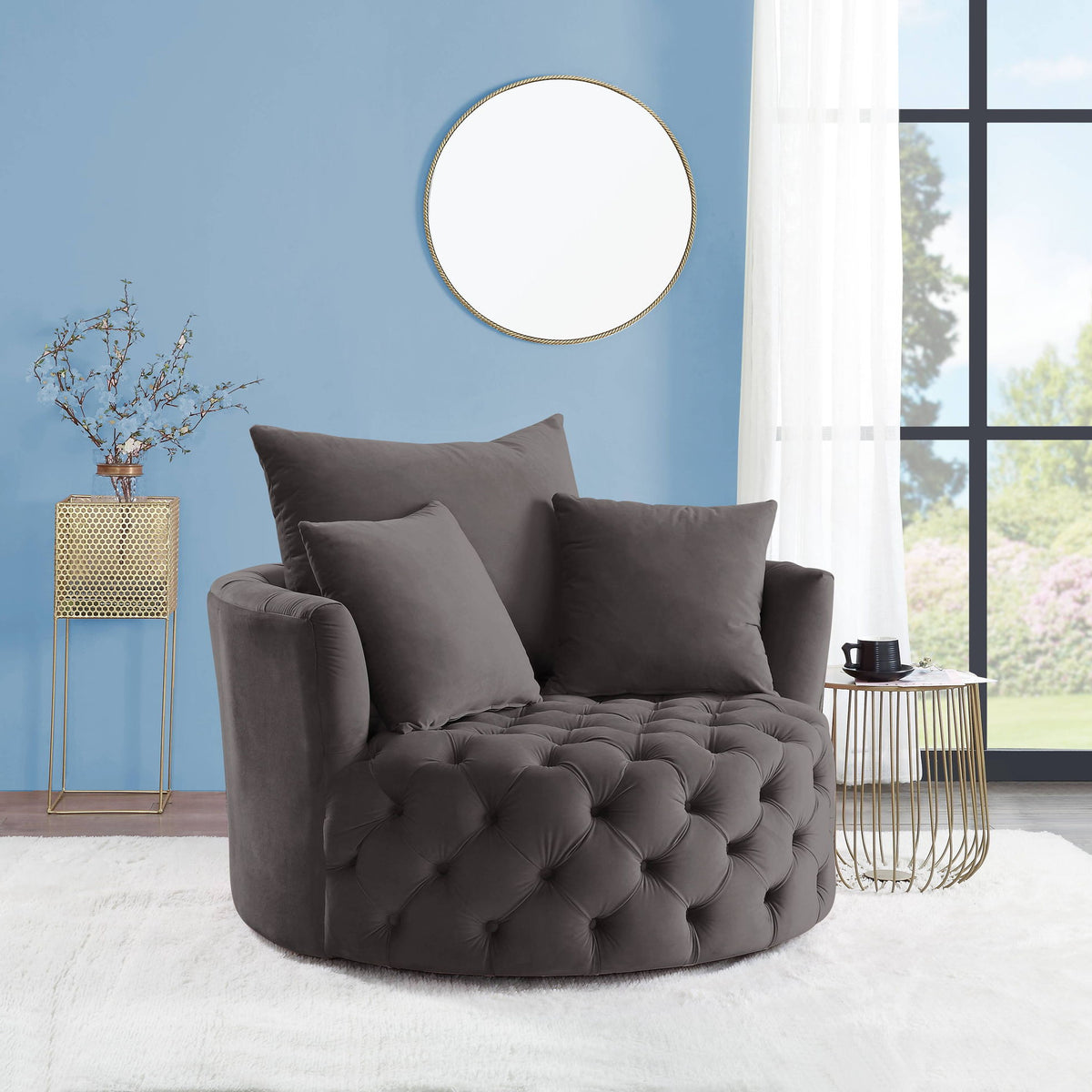 Zunyas - Velvet Accent Chair With Swivel