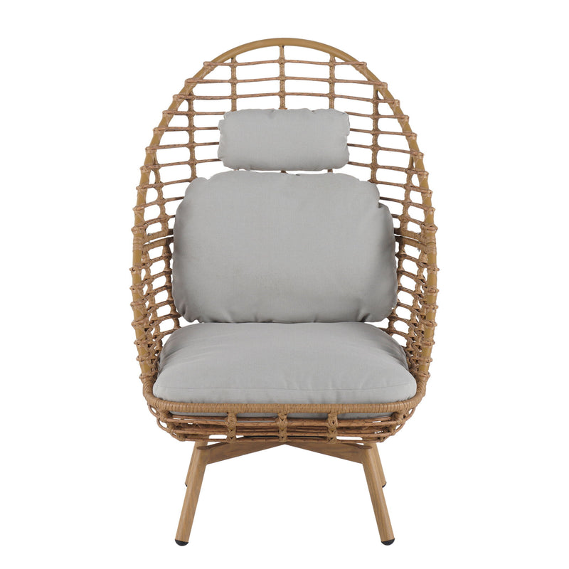 Ellis - Outdoor Wicker High Back Lounge Chair, Teak Finished Leg - Light Brown / Beige