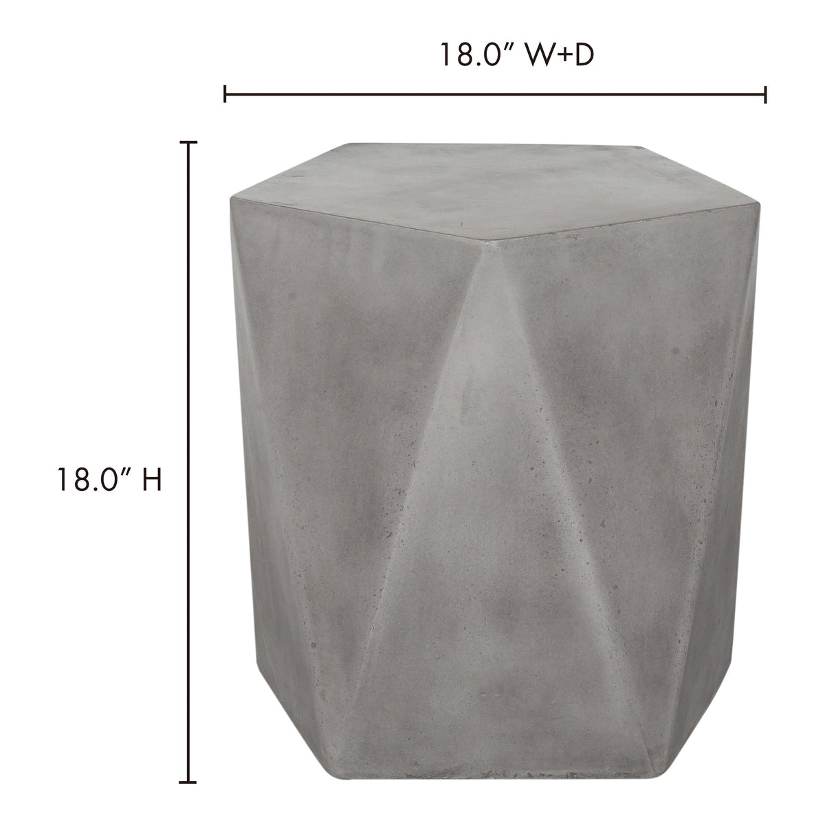 Gray faceted octagonal outdoor stool, 18in H and 18in W x D