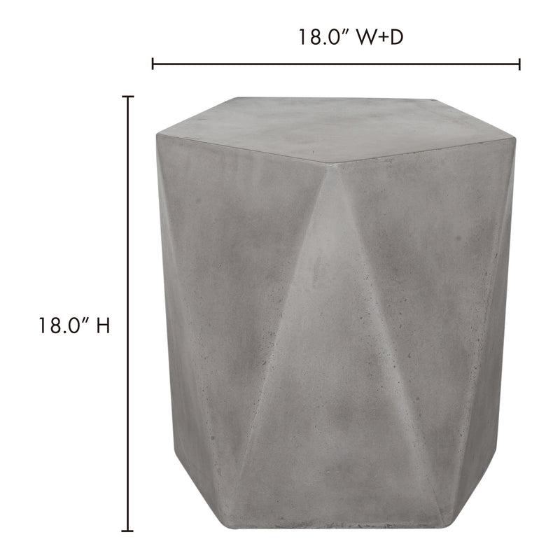 Gray faceted octagonal outdoor stool, 18in H and 18in W x D