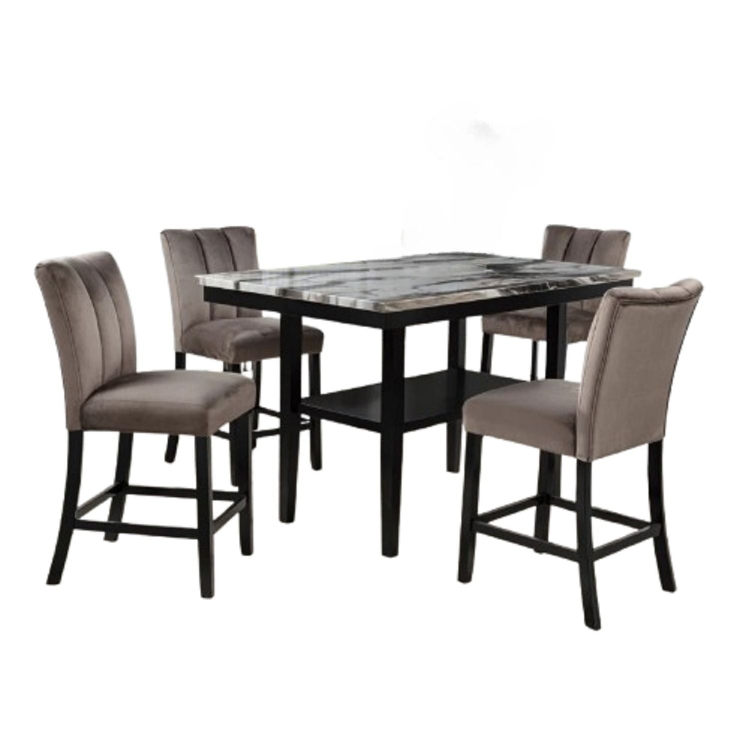 5 Piece Counter Dining Set, Dining Table With Bottom Shelf And 4 Side Chair Set - Black / Brown