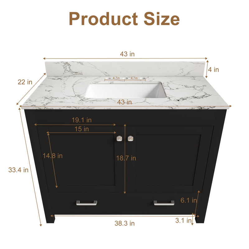 Bathroom vanity set with white stone-look countertop, undermount sink, and double doors