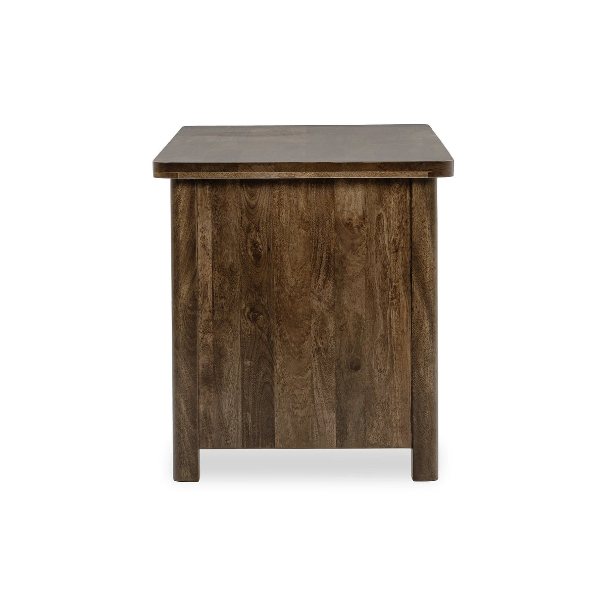 Bark brown wooden side table desk with square legs and smooth tabletop