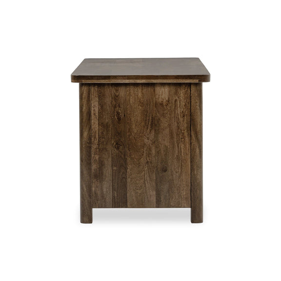Bark brown wooden side table desk with square legs and smooth tabletop