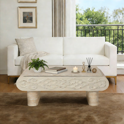 Lift-Top Coffee Table with Hidden Storage Extendable Open Shelving Beige