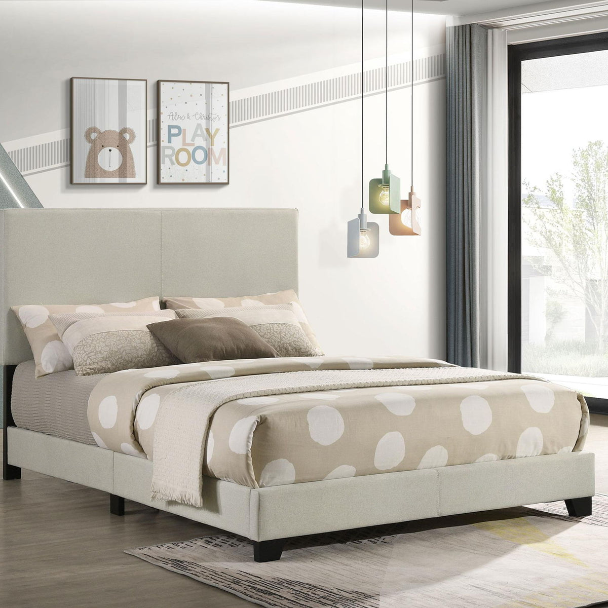 Dorian Fabric Upholstered Full Panel Bed Cream