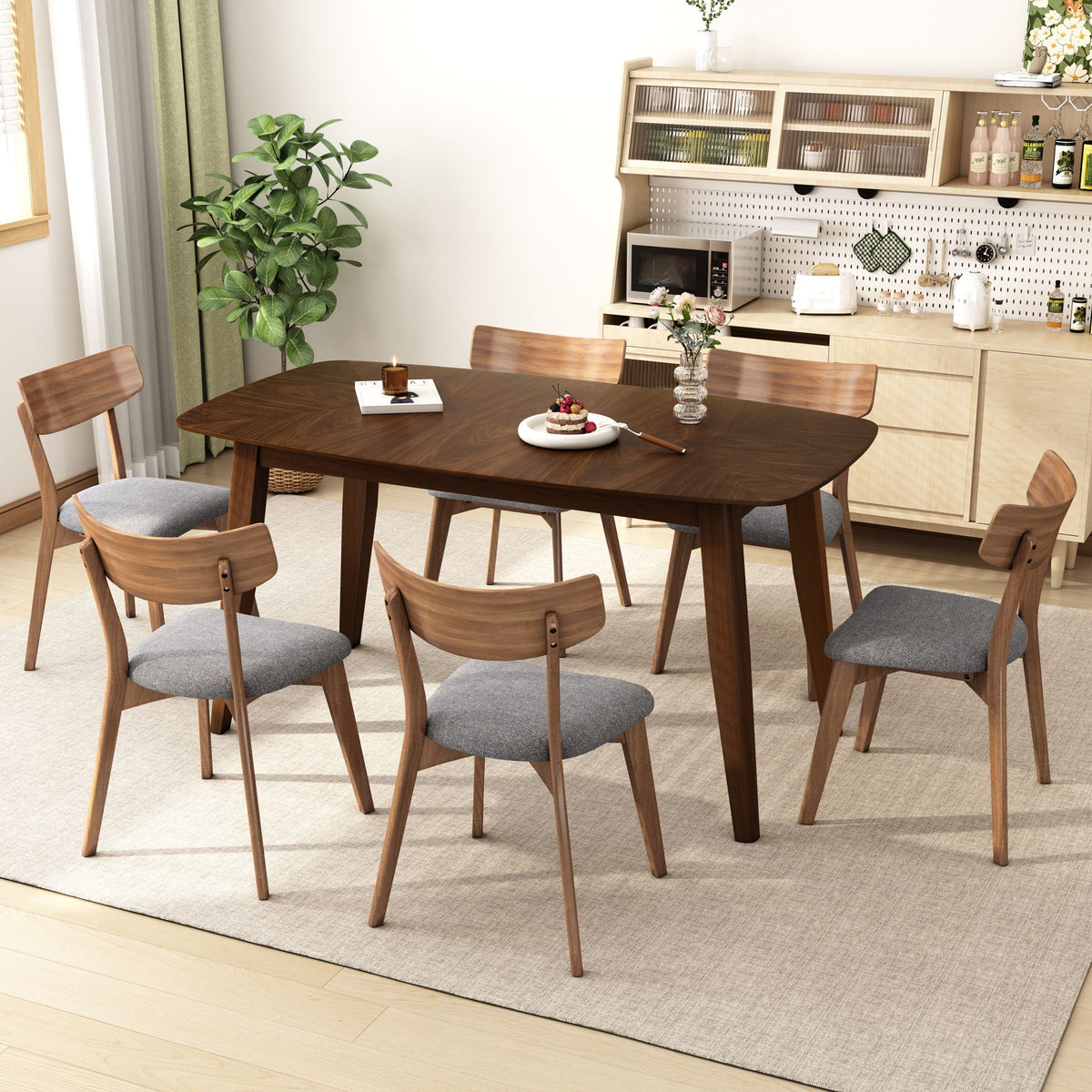 7 Piece Mid - Century Dining Set With Upholstered Dining Chairs, Dining Table