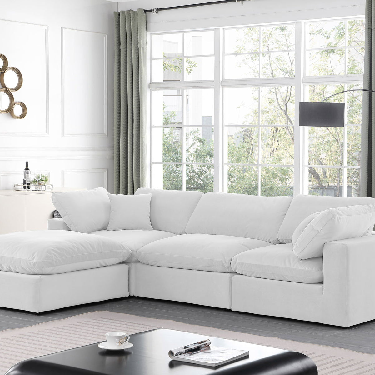 Comfy - 4 Piece Velvet Modular Sectional With Chaise - White