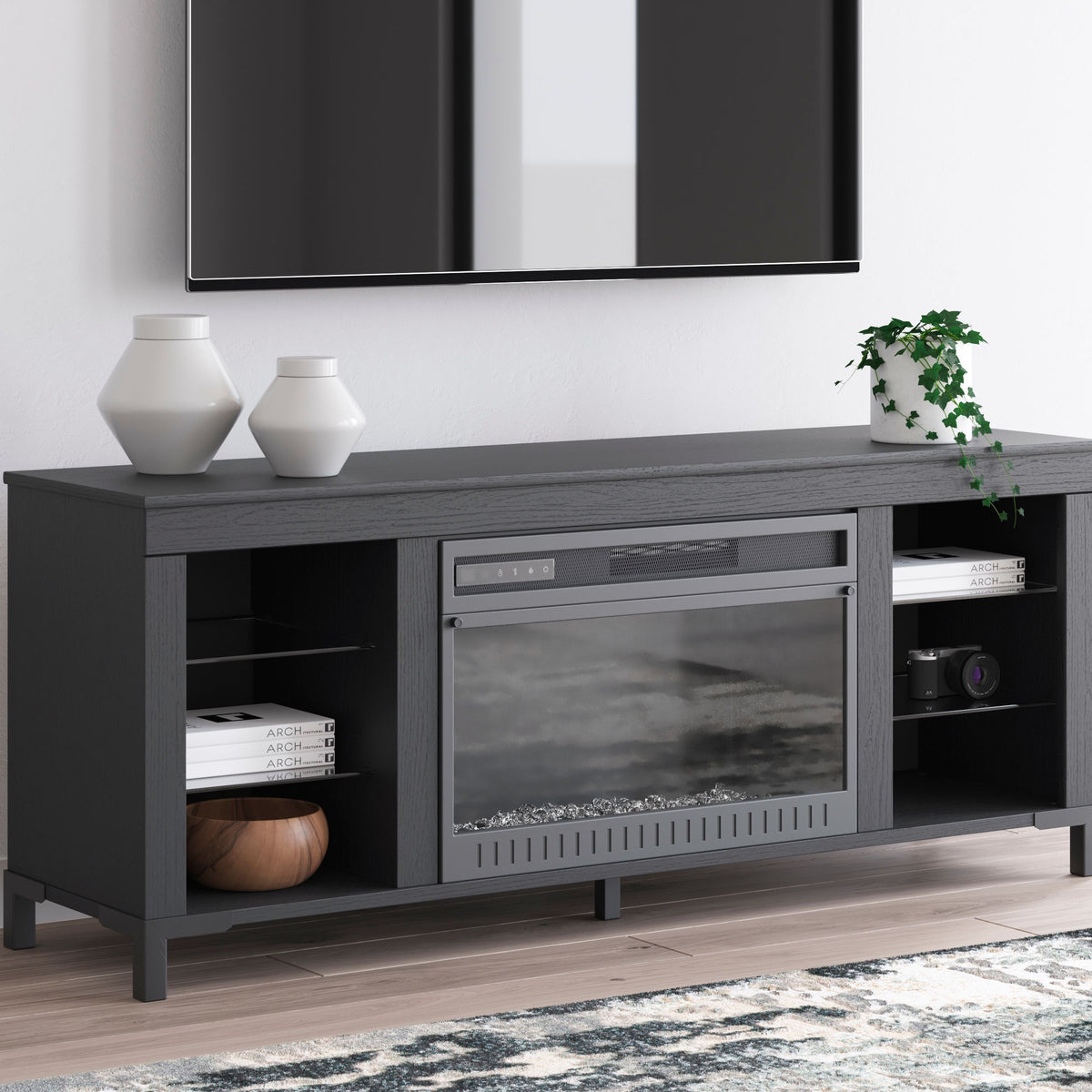 Cayberry - TV Stand With Fireplace - Black