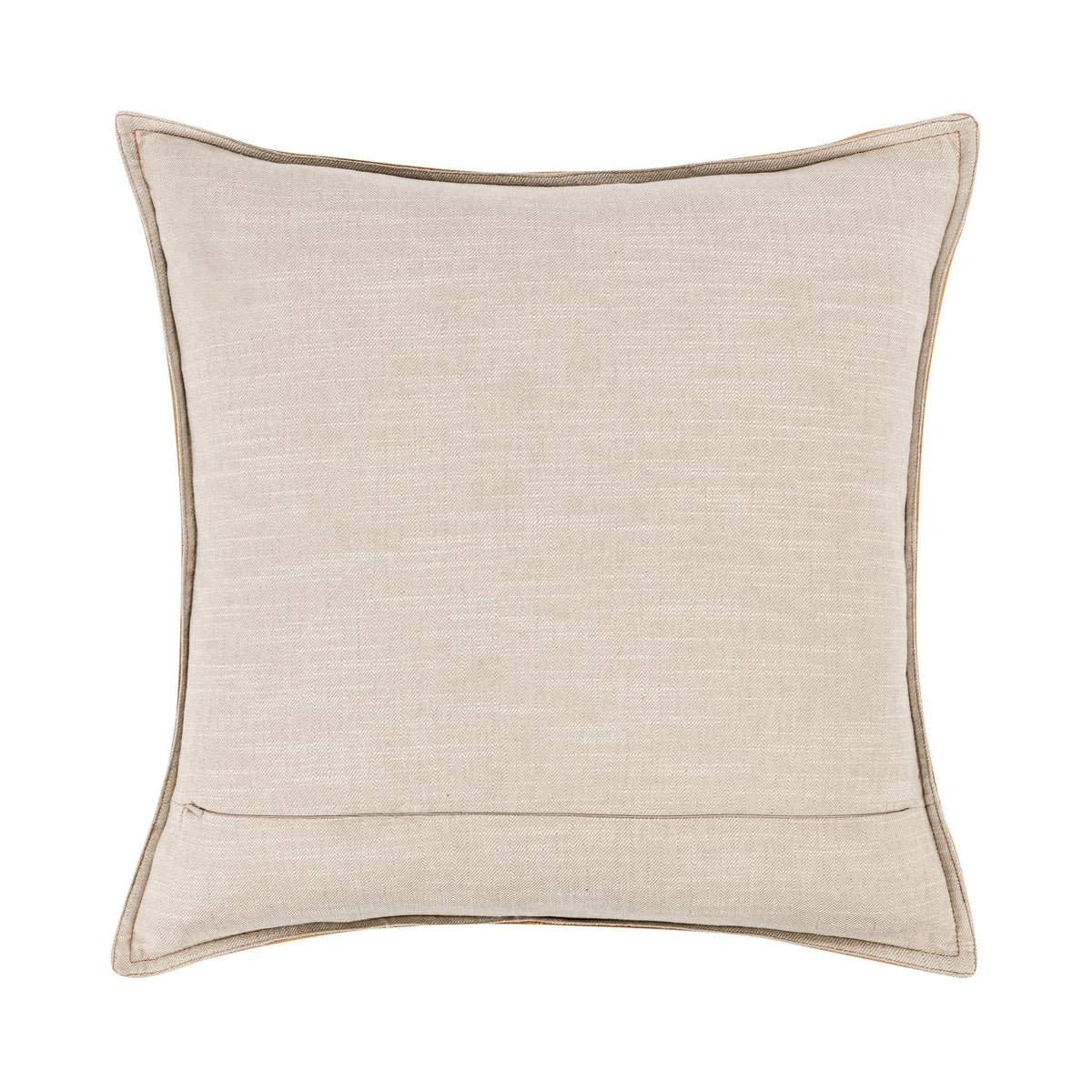Light beige linen-look square pillow with welt piping and panel seam stitching