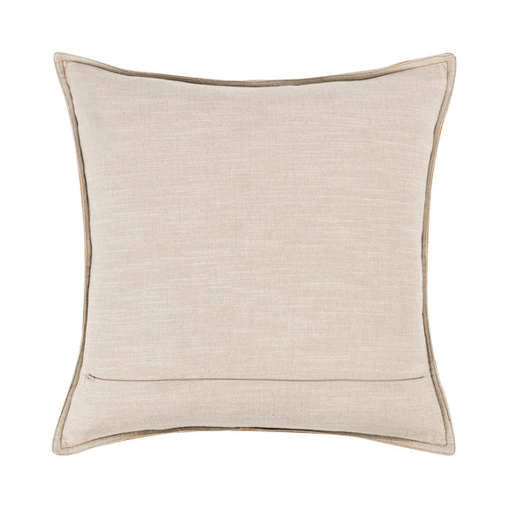 Light beige linen-look square pillow with welt piping and panel seam stitching