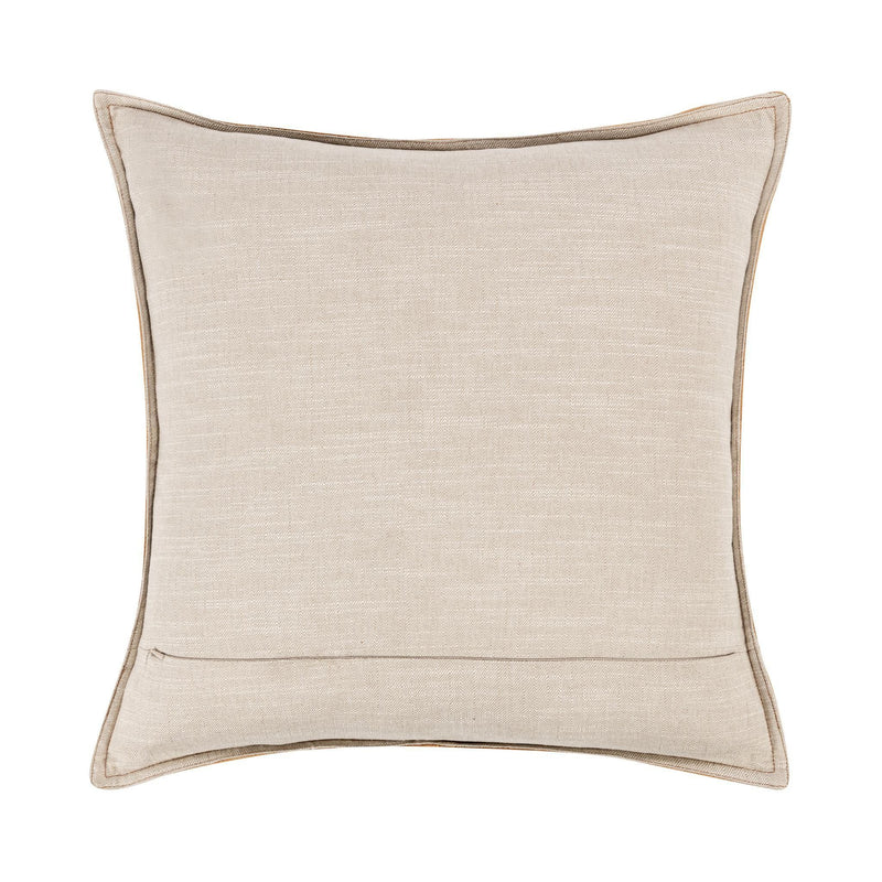 Light beige linen-look square pillow with welt piping and panel seam stitching
