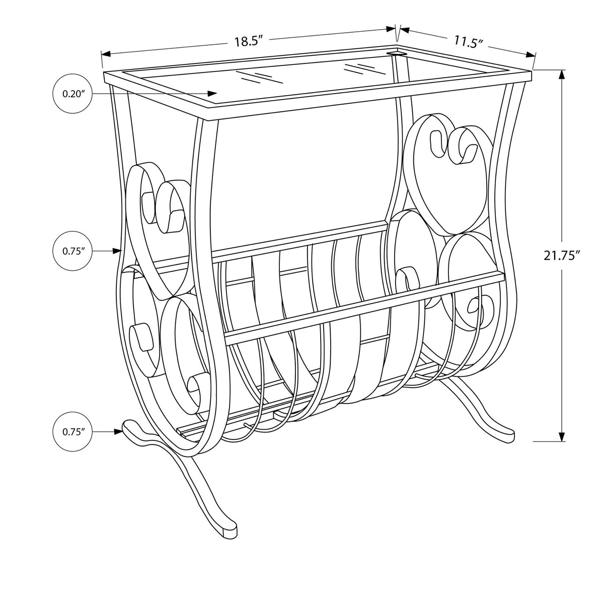 Accent Table Magazine Narrow For Living Room - Black