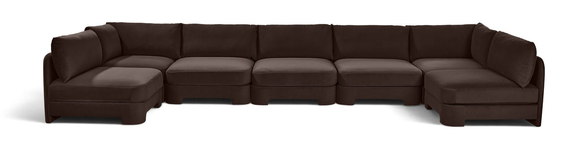 Dark brown velvet armless U-shaped sectional sofa, 7-piece set