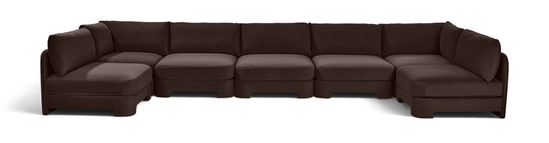 Dark brown velvet armless U-shaped sectional sofa, 7-piece set
