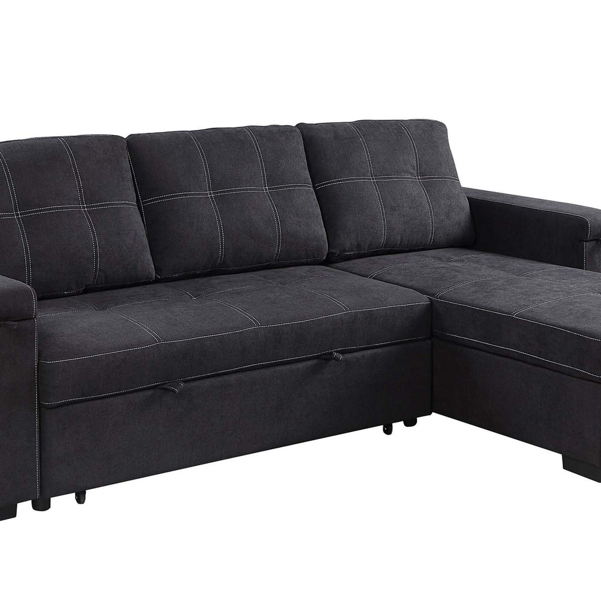 Toby - Woven Fabric Reversible Sleeper Sectional Sofa With Storage Chaise Cup Holder Charging Ports And Pockets