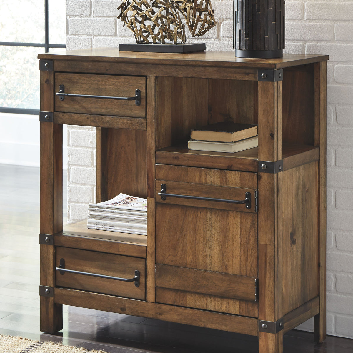 Roybeck - Light Brown / Bronze - Accent Cabinet