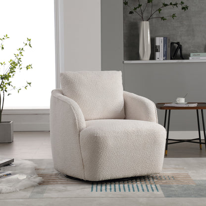 30.3'W Boucle Upholstered Swivel Accent Barrel Chair and Comfy Round Accent Single Sofa Chair, 360 Degree Club Bucket Chair, Lounge Armchair for Living Room Bedroom Nursery. Ivory