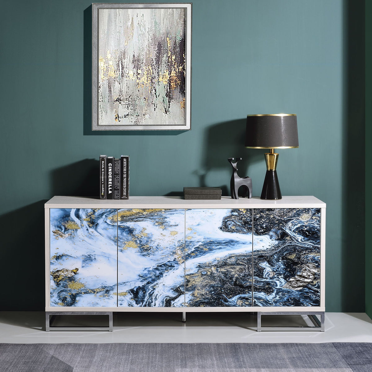 Liam - Marble Paint Console Cabinet - Multi