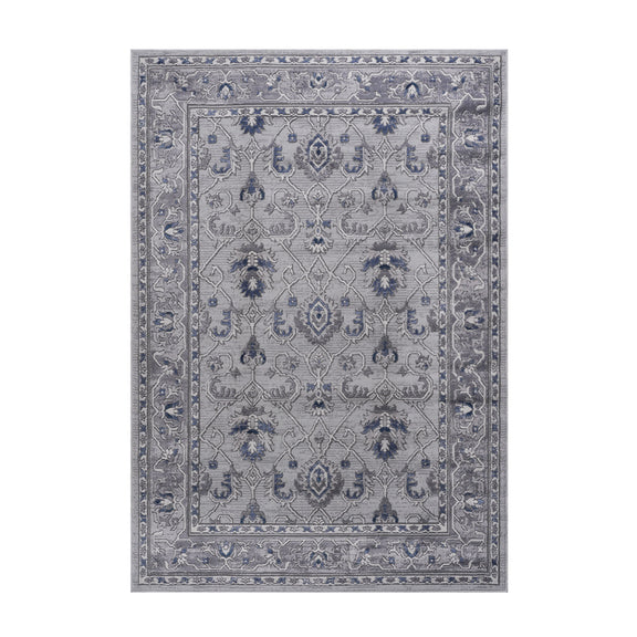 Marfi oriental rug with blue and gray geometric medallion pattern, square rug