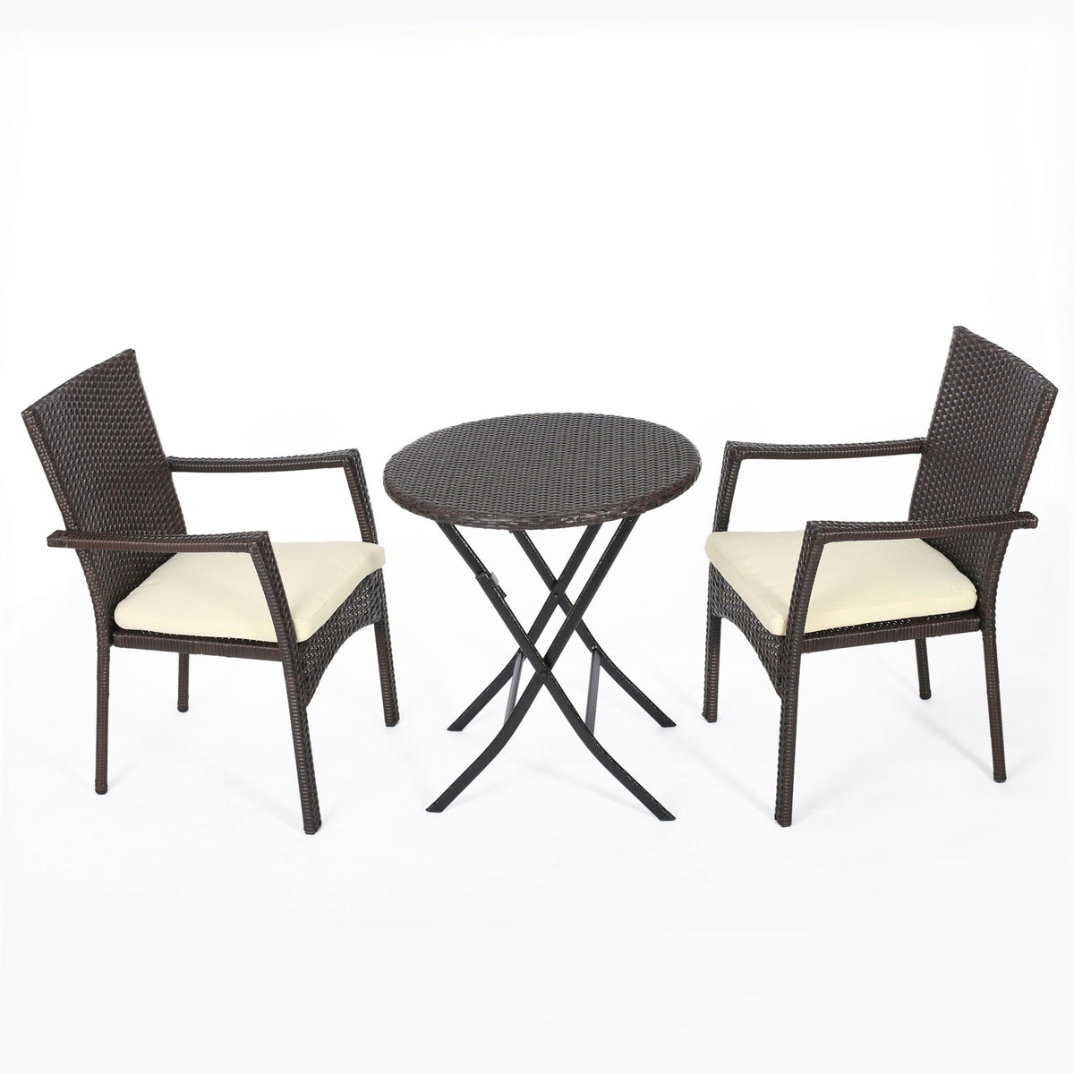 3 Piece Bistro Set With Water Resistant Cushions And 2 Chairs - Brown Multi