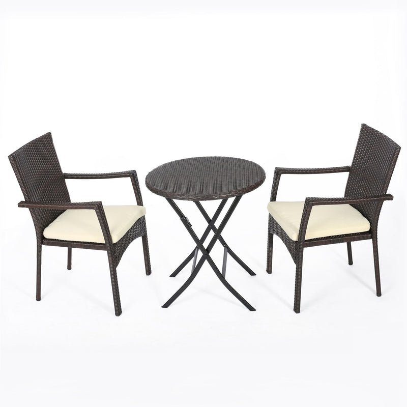 3 Piece Bistro Set With Water Resistant Cushions And 2 Chairs - Brown Multi