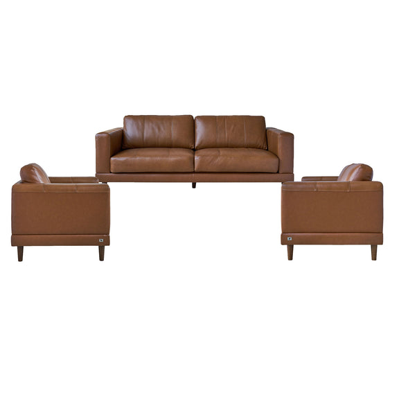 Dark brown 3-piece sofa set with sofa and two matching armchairs