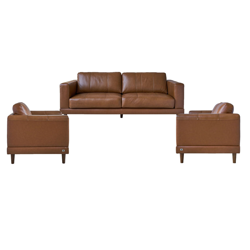 Dark brown 3-piece sofa set with sofa and two matching armchairs