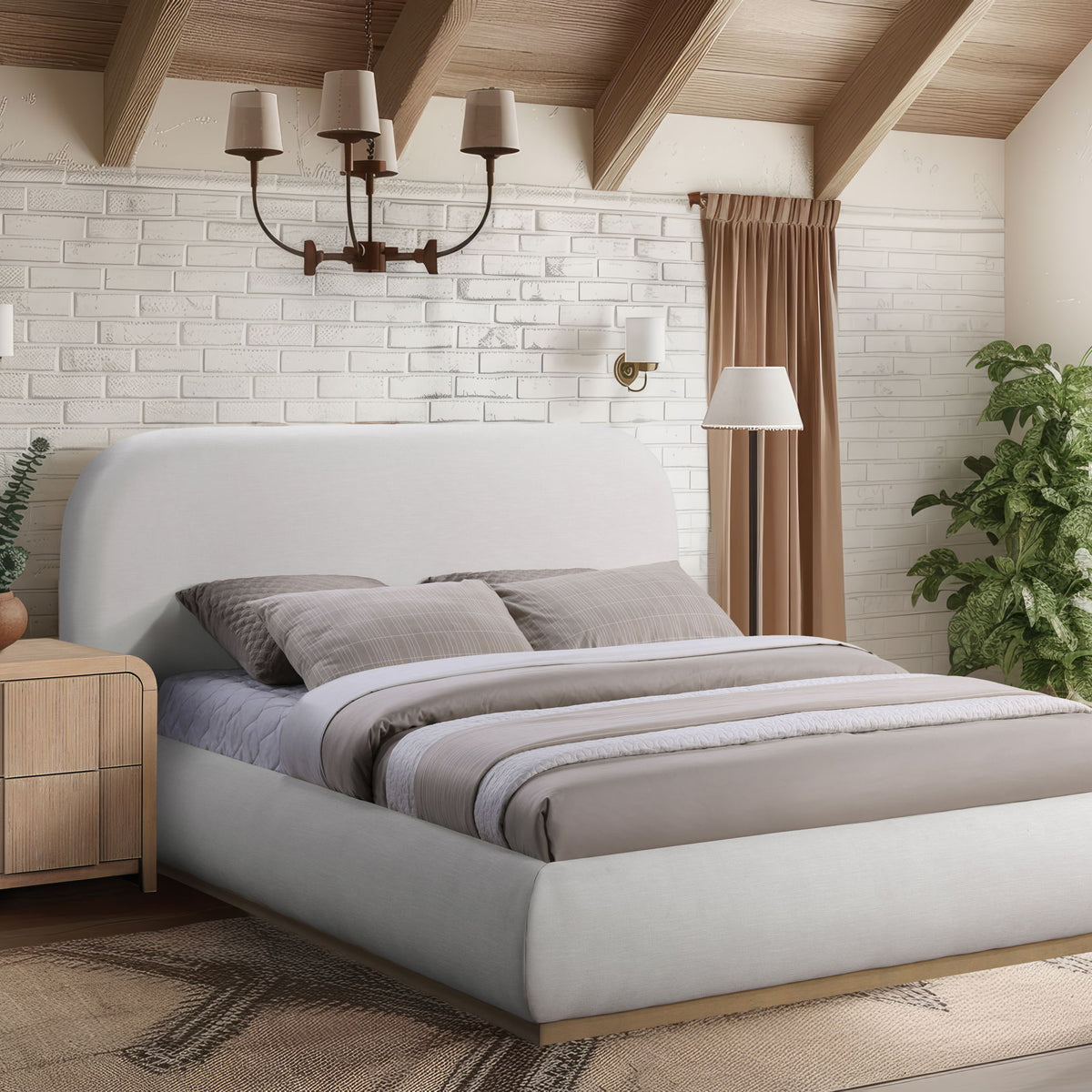 Vaughn - Chenille Bed With Natural Base