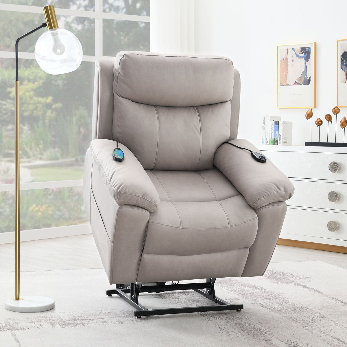 Chriki - Polished Microfiber Power Motion Recliner With Lift Heating Massage Chair