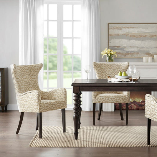 Angelica - Dining Arm Chair With Bronze Nailhead Trim (Set of 2) - Tan
