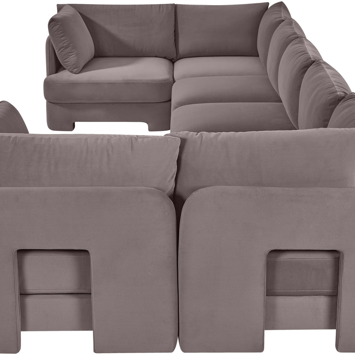 Medium gray velvet U-shaped sectional sofa, 7-piece set with ottoman blocks