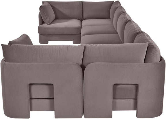 Medium gray velvet U-shaped sectional sofa, 7-piece set with ottoman blocks