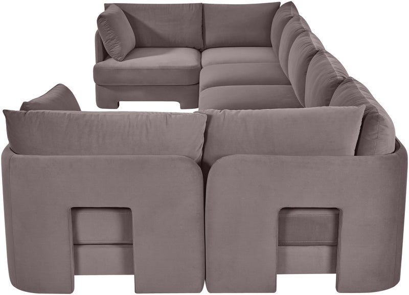 Medium gray velvet U-shaped sectional sofa, 7-piece set with ottoman blocks