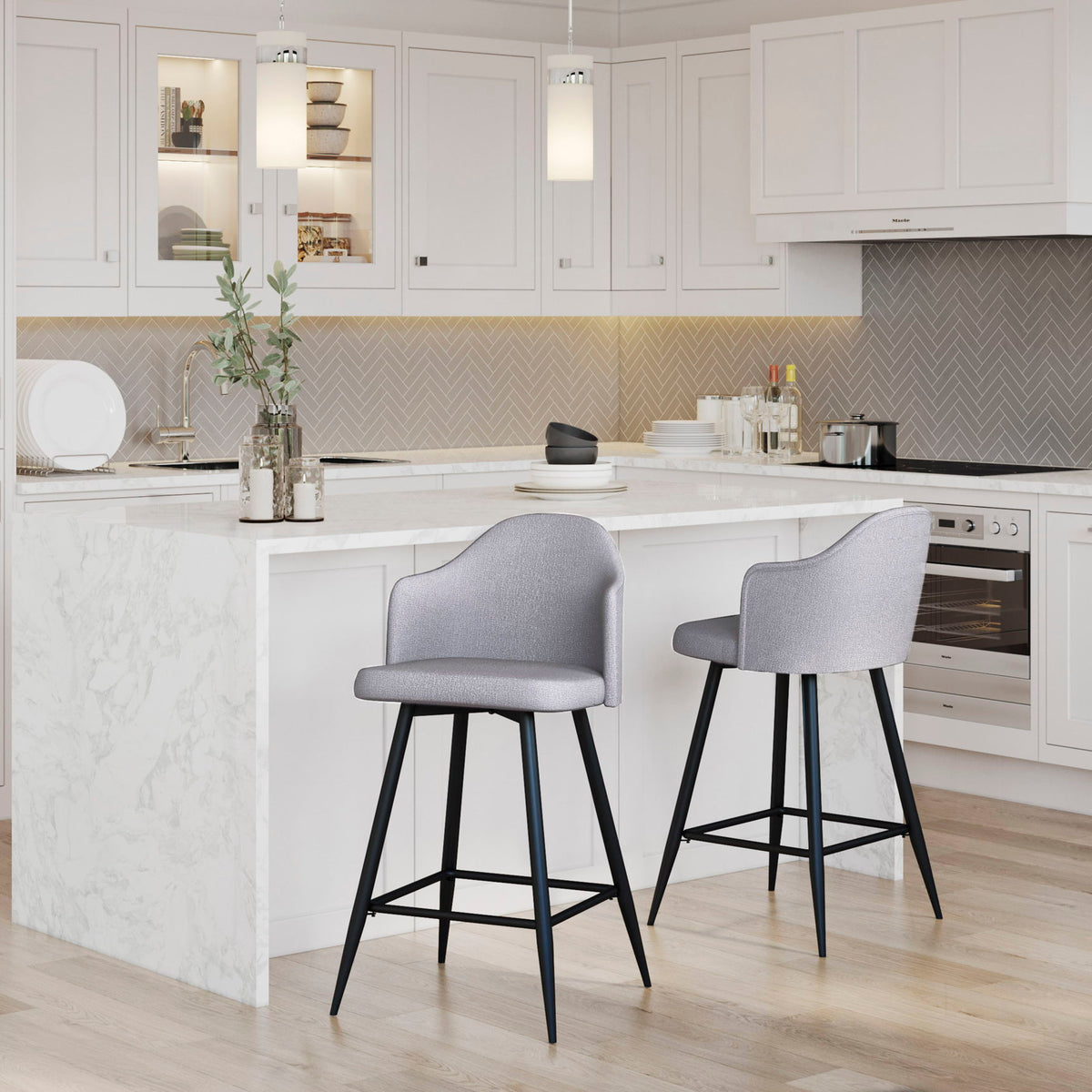 Ahoy - Contemporary Fixed Height Counter Stool With Square Footrest (Set of 2)