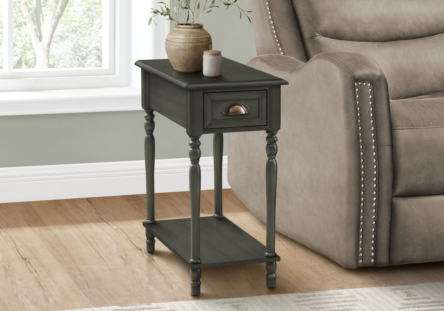 Accent Side Table, 2 Tier, Storage Drawer, Stylish Traditional Design