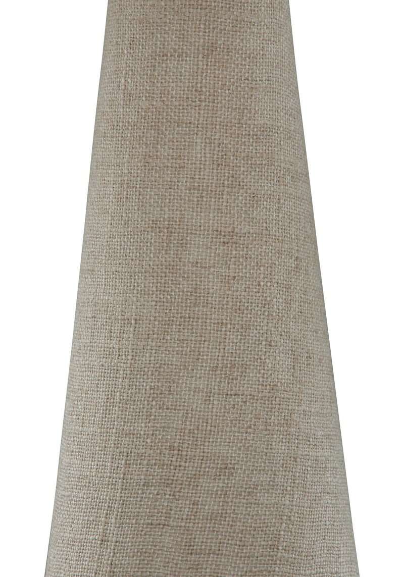 Beige fabric lampshade with fine woven texture, conical shape