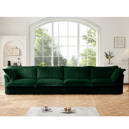 4-Seater Slipcovered Corduroy Sofa - Green Corduroy