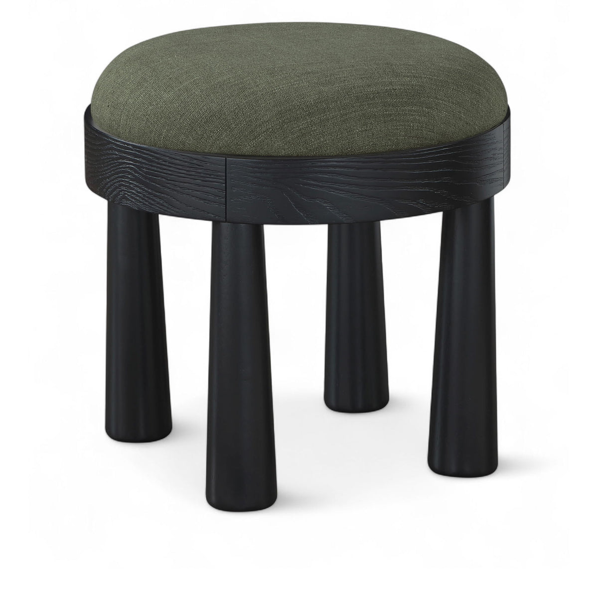 Larea - Linen Textured Fabric Ottoman - Black Base